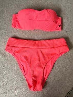 Ribbed Neon Coral Bikini Bottoms
